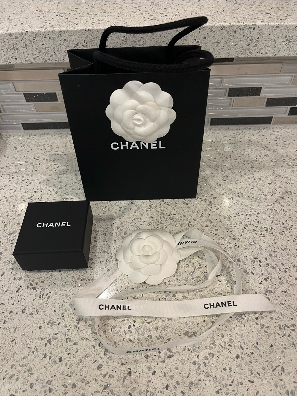 GWP CHANEL Gift Bag, CHANEL Ring Box, Camellia Flower and CHANEL Ribbon
